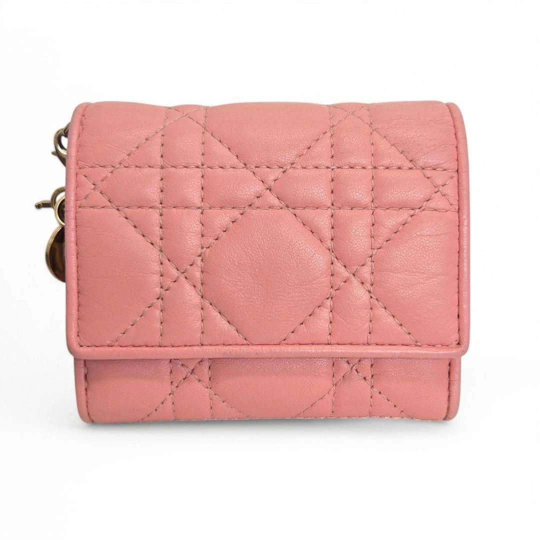 Portefeuille Dior Lady Canage triple rose état AB authentique