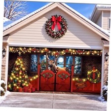 Christmas Garage Door Cover Banner Party Decor - Bow Garland 7x16 ft Reindeer