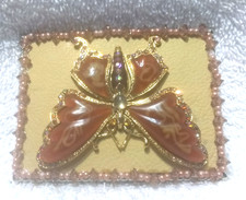 Beaded Rhinestone Filled Butterfly Buckle Leather Backing Large Rectangle Great
