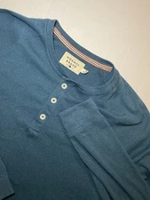 The Normal Brand Blue Henley Long Sleeve Shirt Mens L