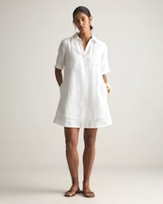 Quince 100% European Linen Popover Mini Dress White Basic Sleeved S
