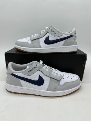 Air Jordan 1 Low Flyease Men's Size 9.5 White Navy Gum Leather Shoes DM1206 146