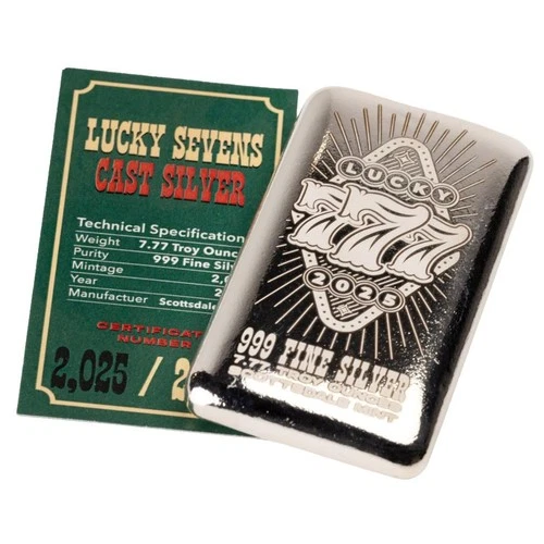 2025 Lucky Sevens 7.77 oz .999 Fine Silver Bullion Bar - Serial #2025