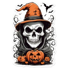 Halloween Pumpkin Skull - Vinyl Decal Sticker - Car Window Laptop - ebn9977