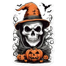 Halloween Pumpkin Skull - Vinyl Decal Sticker - Car Window Laptop - ebn9977