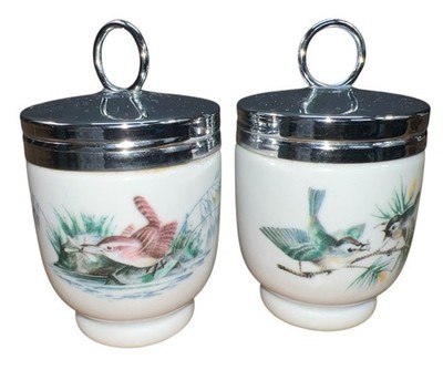 Royal Worcester White Porcelain Egg Coddler with Lids Bird Lot of 2 Vintage