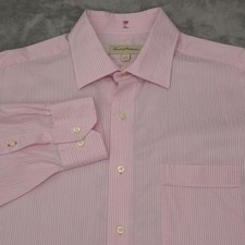 Tommy Bahama Shirt Mens 16 34-35 Pink Striped Long Sleeve Button Front Cotton