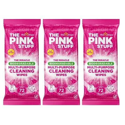 The Pink Stuff Multi-Purpose Cleaning Wipes, 72 Biodegradable Wipes - Pack of 3