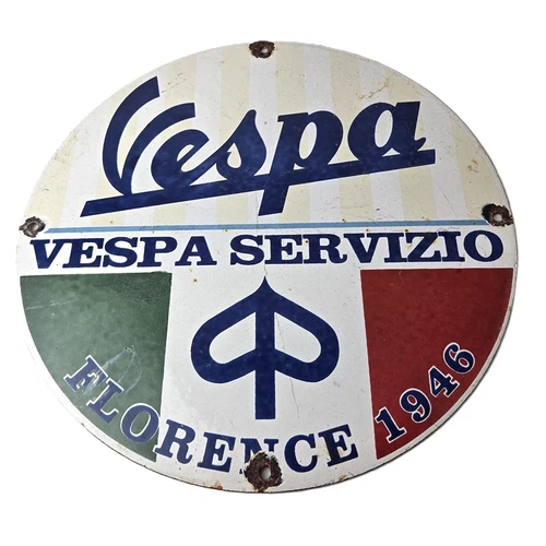 Vintage Vespa Servizio Sign - Italian Gas Station Porcelain Advertising Sign