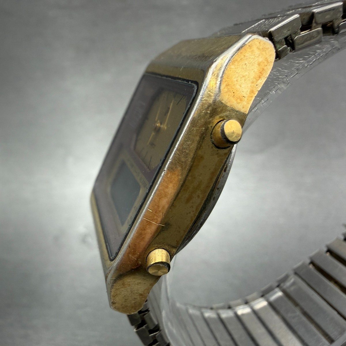 Pulsar Analog Digital Watch men 32mm Gold Dial Gold Tone Chrono