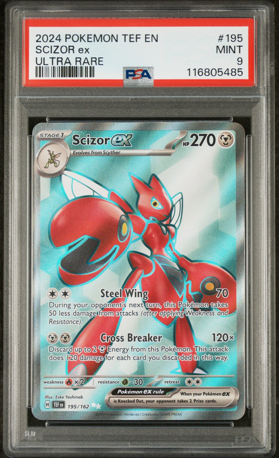 2024 POKEMON TEF EN-TEMPORAL FORCES ULTRA RARE #195 SCIZOR EX PSA 9