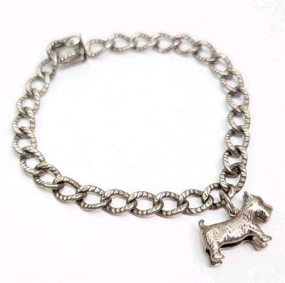 Automade Sterling Silver Charm Bracelet Push Lock Clasp 7-3/4 Inch Scottie Dog