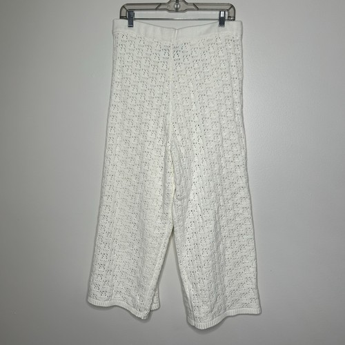 JOIE Crochet Chunky Knit Wide Leg Beach Pants Size L Ivory Boho Resort Swim - Picture 2 of 5