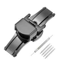 Stainless Steel Deployment Clasp 10mm Butterfly Folding Buckle, Black