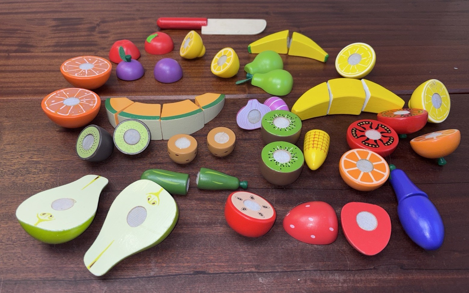 Toy Pretend Play Food Lot REPLACEMENT  Fruit Vegetables  Wood  42 Pieces