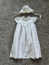 Vintage Baby Christening Gown Bonnet White Lace Baptism Dress Long F26