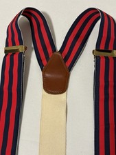 Vintage Barrons Hunter Suspenders Braces Striped Red Navy Made Virginia USA