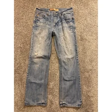 Big Star Pioneer Jeans Men 32L Blue Regular BootCut Light Wash Distressed Denim*