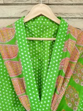 Pure Silk Midi Kimono Robe Knee Length Gown Silk Kimono Robe Green MKMO1353