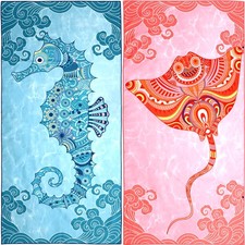 Microfiber Beach Towel 2 Pack Ocean Animals 35x71 Inch Sand Free Quick Dry