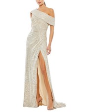Mac Duggal Sequined Drop Shoulder Gown Women's Beige 0