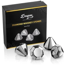 Reusable Stainless Steel Ice Cubes for Drinks - Set of 4 Diamond Shaped Whisk...
