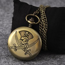 Retro Bronze Women Men Skull With Chain Arabic Numeral Pocket Watch Quartz Gift