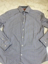 Original Penguin Slim Fit Dress Shirt Blue Brown Check Men  s 15.5 32/33 Button