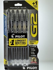 5 pk Pilot G-2 Retractable Gel ROLLER Pens FRIXION Fine Point 0.5 BLACK 21688