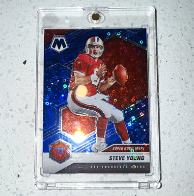 Panini 2021 Mosaic Steve Young Super Bowl MVPs #299 No Huddle Blue /75 49ers