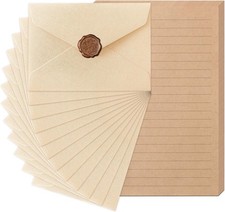 48 Pieces Stationery Set with Envelopes 24 Kraft Paper Sheets  12 Linen Textur