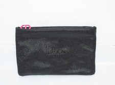 Dior Makeup Bag Black Faux Shiny Leather Cosmetic Pouch Case Logo Clutch