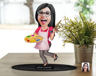 Personalized 3D Wooden Cartooned Painter Artist Figurine Trinket,Cartoon Potrait