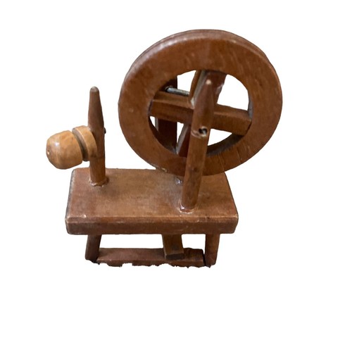 Vintage Puppenhaus Miniatur 3 Bein Garn Spinnrad Holz Fußpedal lose - Bild 3 von 6