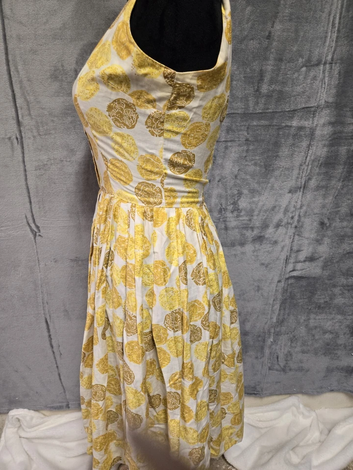 Estampado medallón vintage línea A años 50 Jonathan Logan línea A amarillo marrón  Foto 4 de 4