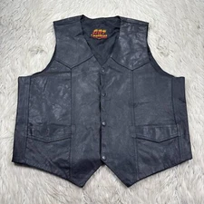 Hot Leathers Men's XL Black Leather Snap Front Motorcycle Vest Biker