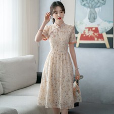 Lady Embroidered Floral Midi Dress Short Sleeve Tunic Fit Flare Sweet Plus Size