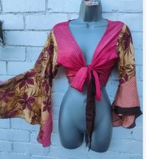 ??Tie top wrap over kimono sleeve free 70s people hippy boho Recycled sari fabri