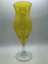 Rare Giant VTG 14.5” BLENKO Art Handblown Glass Vase-1.5Qt-Amber & Clear Steam