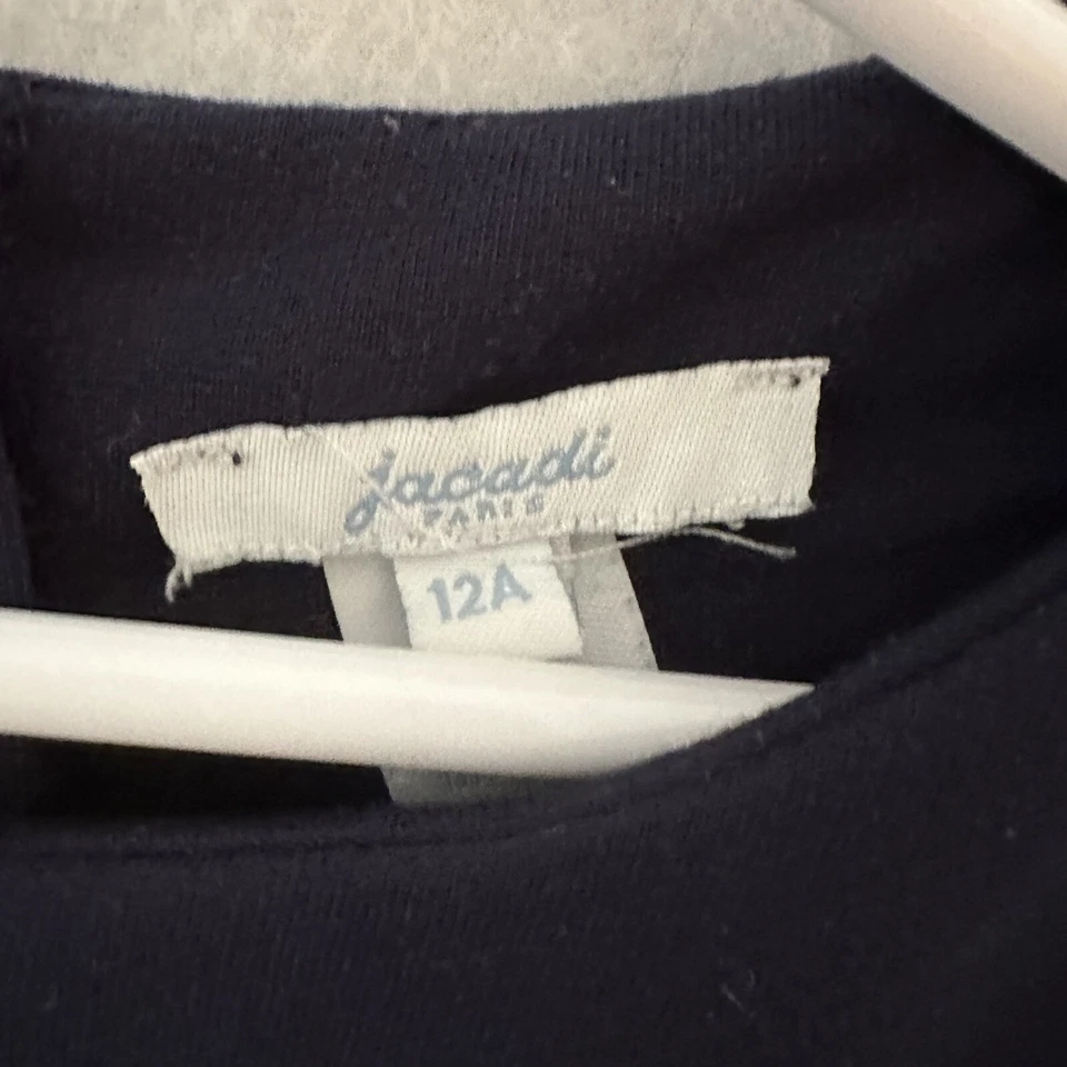 Jacadi Paris 女孩连衣裙海军蓝蝴蝶结长袖 12 码 — 第 3/4 张图片