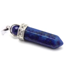 Hexagonal Column Huge Genuine Lapis Lazuli Gemstone Silver Necklace Pendants