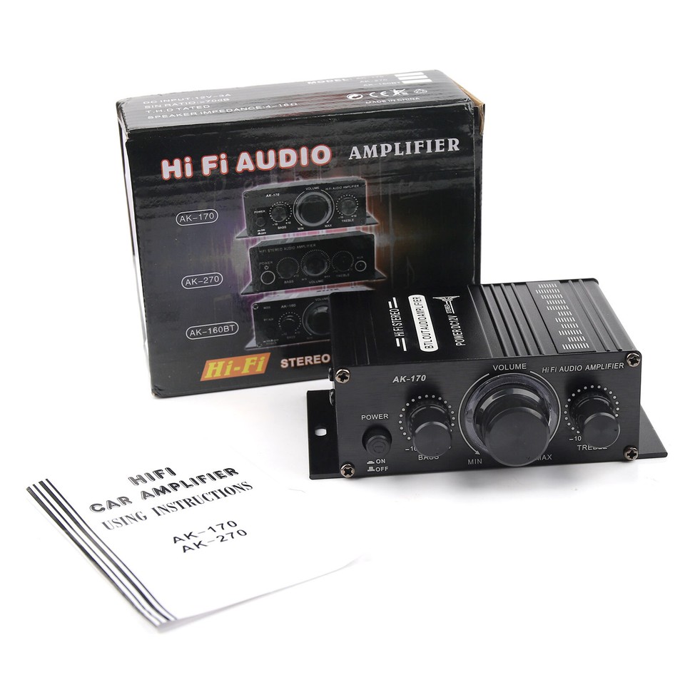 AK170 400W 2-Channel HiFi Stereo Amplifier – 12V DC, USB/FM, Class D, Car/Home
