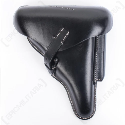 WW2 P08 Luger HARD SHELL Military Holster - BLACK Leather Reproduction
