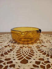 Vintage Amber Brown 3.75” Ash Tray Round Glass Ashtray