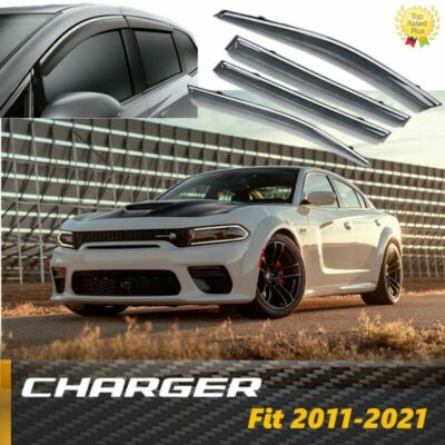 Fits Dodge Charger 2011-23 WINDOW VISOR Chrome Trim Clip-On RAIN GUARD Deflector