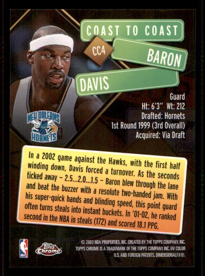 2002-03 Topps Chrome Coast to Coast #CC4 Baron Davis - Image 2 of 2