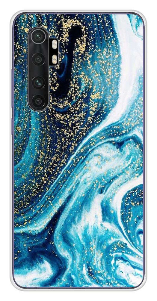Coque Xiaomi Mi 9 SE – Verre Trempé Marbré Transparent + Silicone Bleu, Anti-choc
