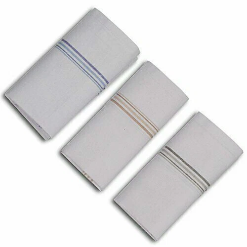 Lindo lenço listrado de algodão Hankie escritório festa branco rumaal conjunto de 12 - Imagem 3 de 4