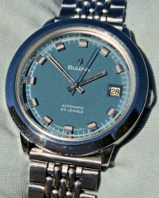 Bulova Automatic Steel Monobloc Watch 1970 Vintage Rare Green