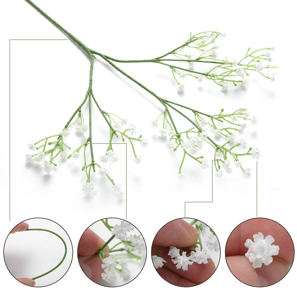 EZFLOWERY 12 Piezas Flores Artificiales Aliento Bebé, Gypsophila Tacto Real, Blanco Foto 2 de 4
